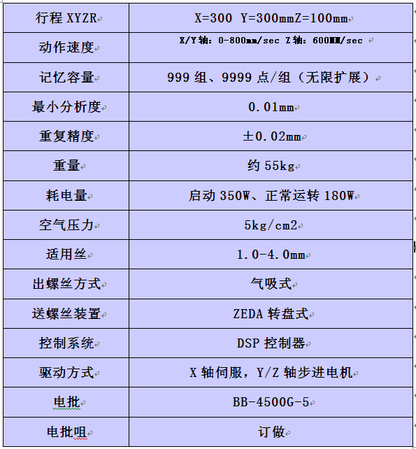 自動(dòng)鎖螺絲機(jī)參數(shù)